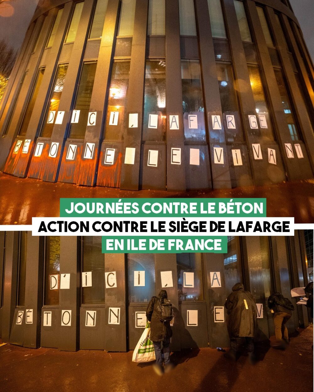 Journées contre le béton : les bureaux de Lafarge en Île-de-France pris pour cible