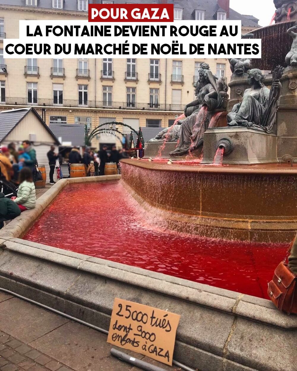 Nantes : une fontaine rouge pour Gaza au marché de Noël
