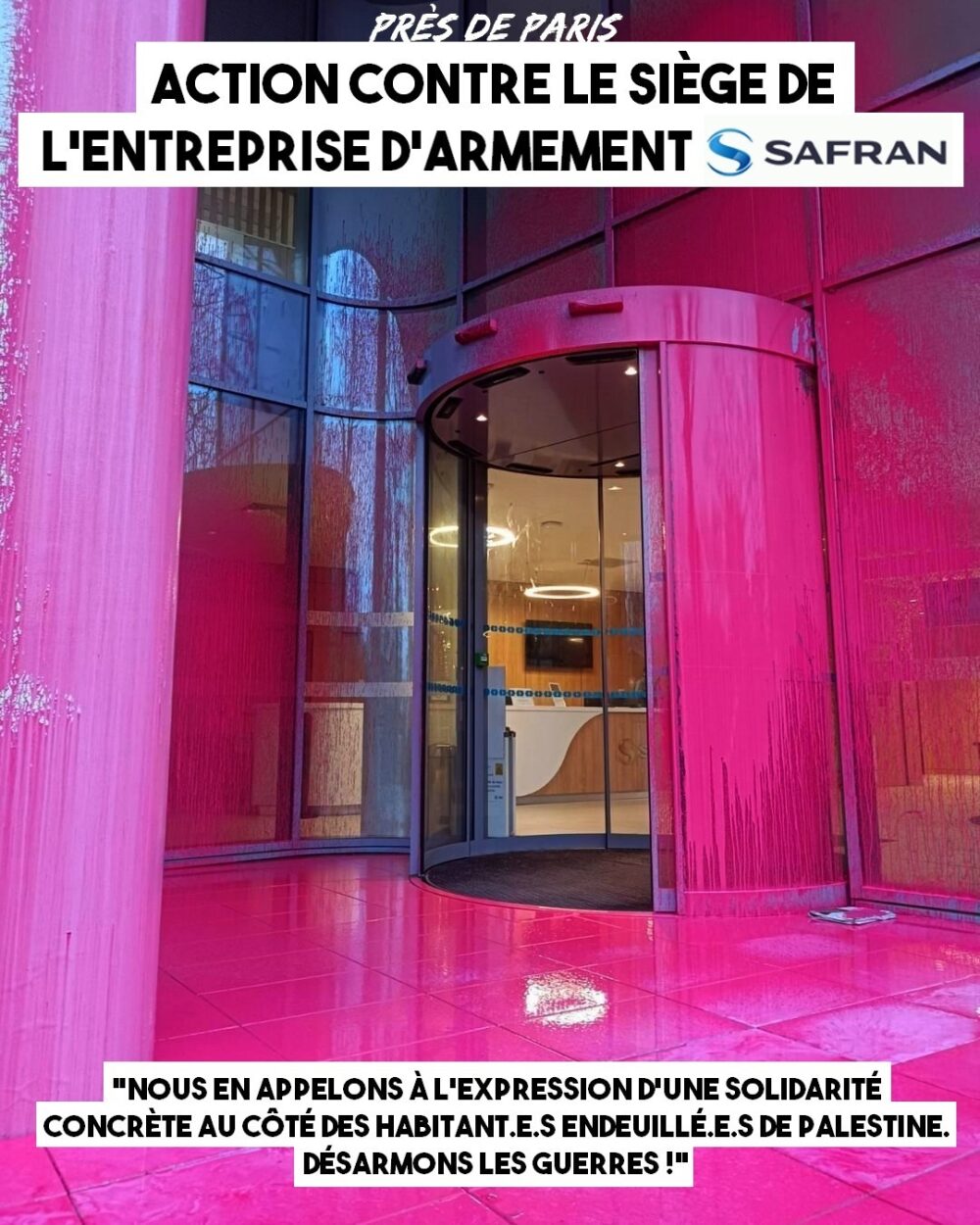 Le siège de l’entreprise d’armement Safran repeint en solidarité avec la Palestine