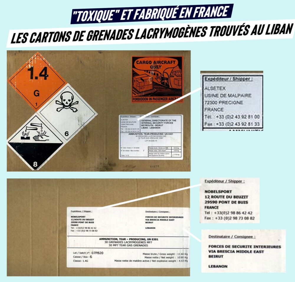 «Toxique» et fabriqué en France : les curieux cartons de grenades lacrymogènes au Liban