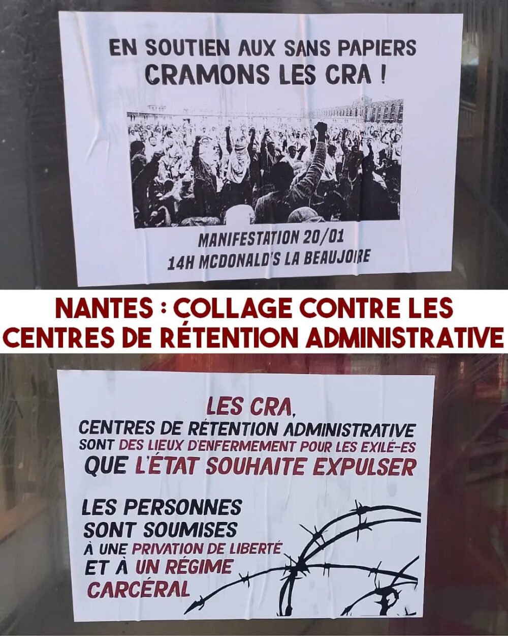 Un collage contre les centres de rétention à Nantes