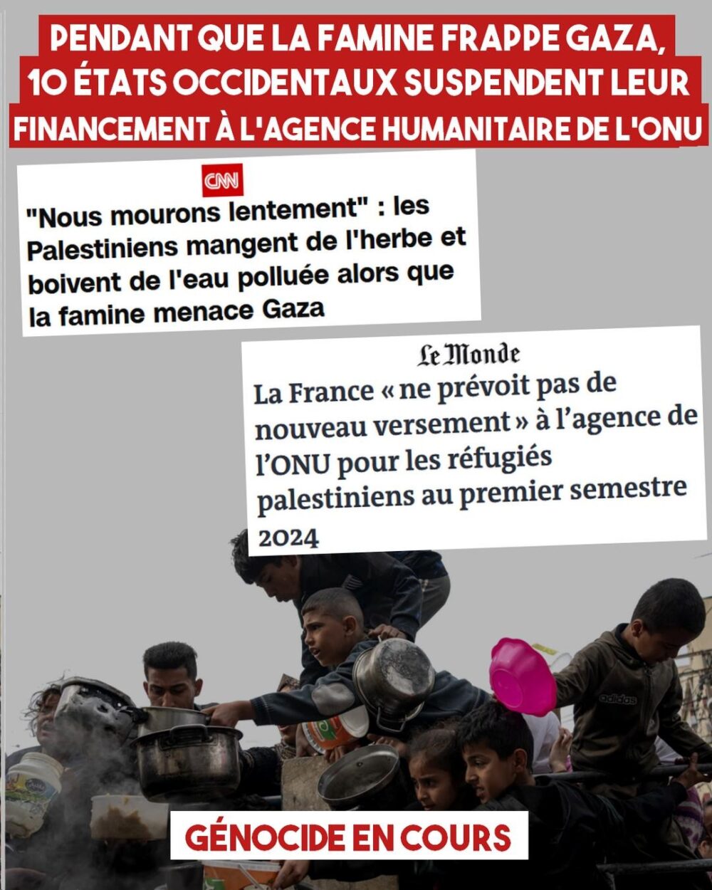 La famine règne à Gaza, 10 États occidentaux suspendent leur financement à l’agence de l’ONU pour les réfugiés