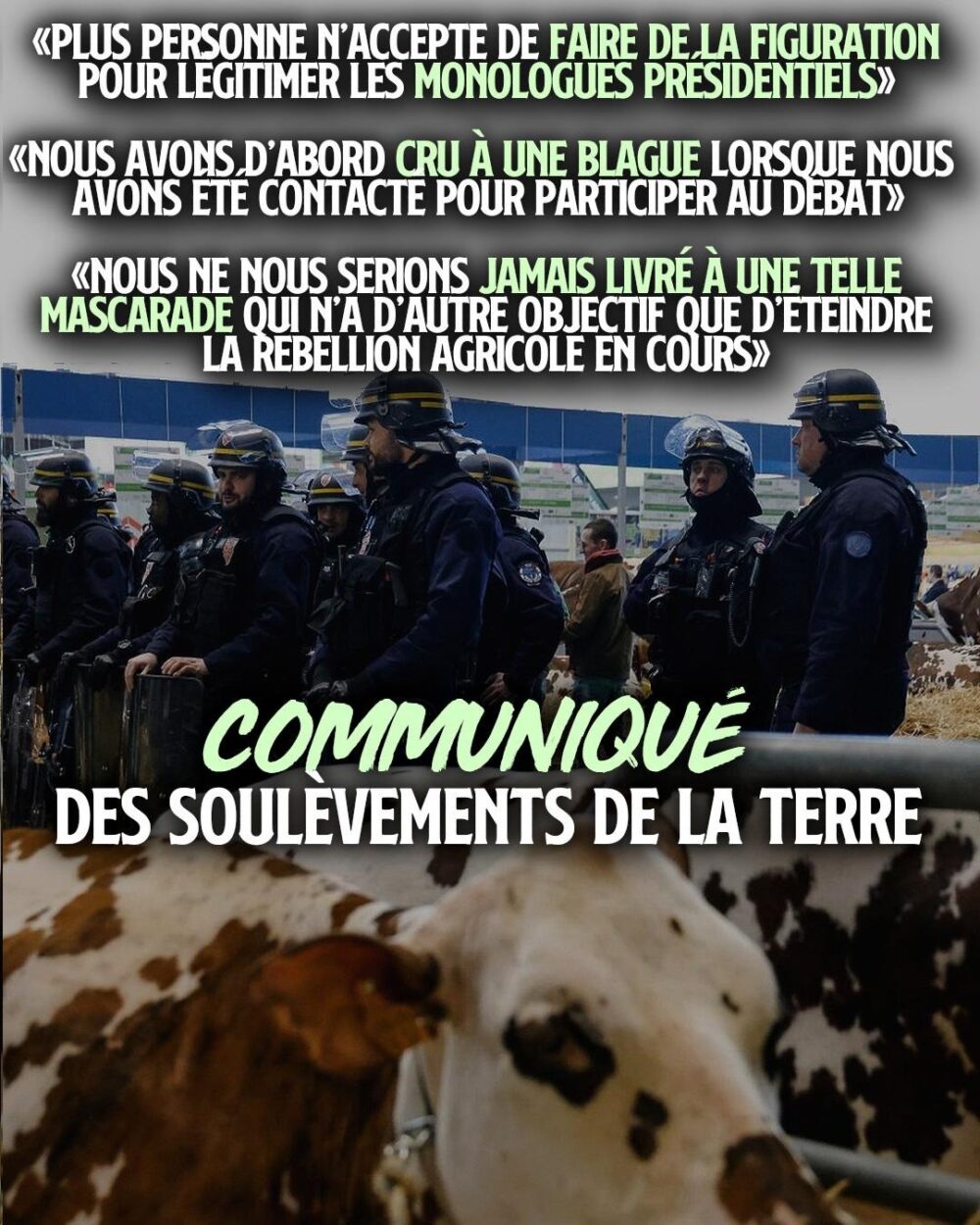 Macron au Salon de l’Agriculture : communiqué des Soulèvements de la Terre