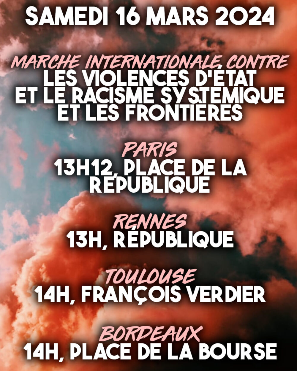 Samedi 16 mars 2024 : marche internationale contre les violences d’État