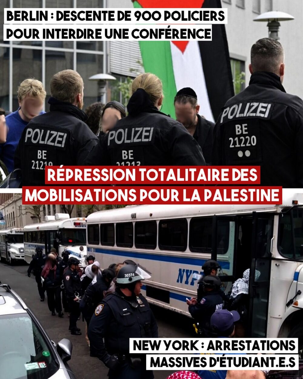 Berlin, New York : répression totalitaire contre le mouvement de soutien de la Palestine