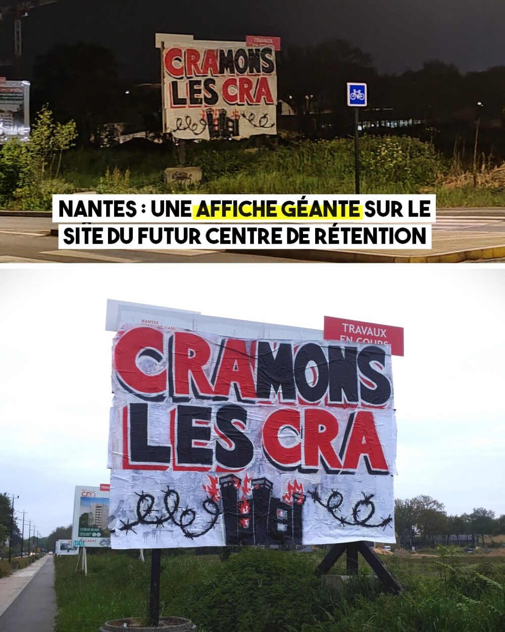 Nantes : une affiche géante sur le site prévu pour un centre de rétention