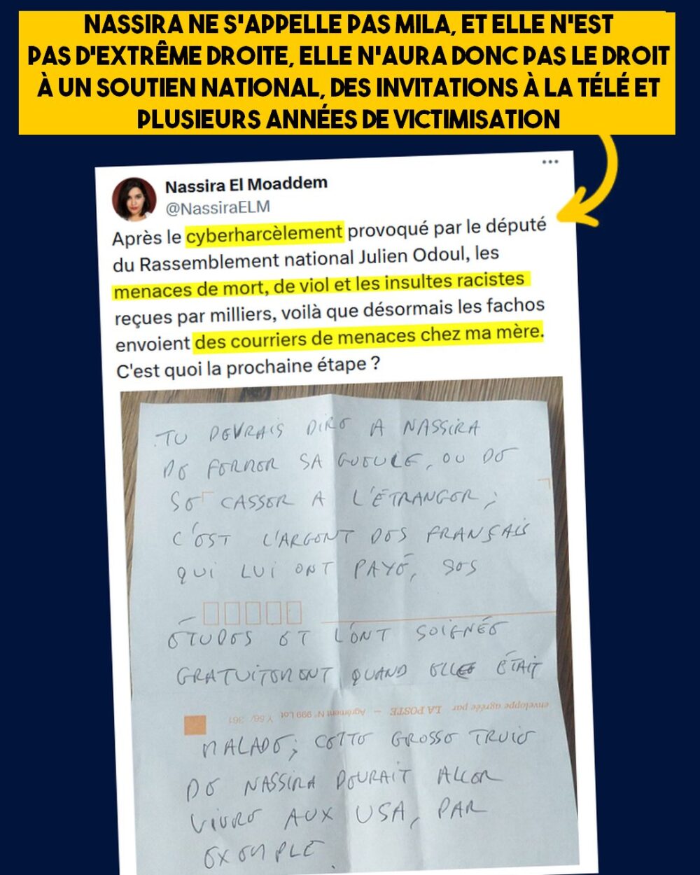 Nassira harcelée, Mila protégée