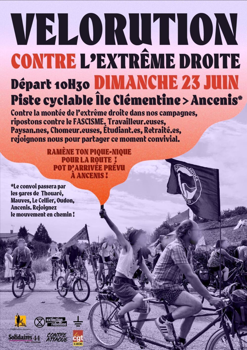 Contre la montée de l’extrême droite dans nos campagnes : Vélorution populaire, festive et antifasciste