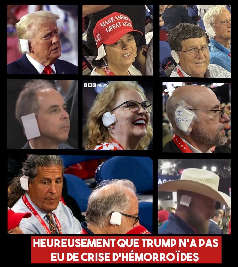 Des supporters de Trump portent un pansement sur l'oreille.