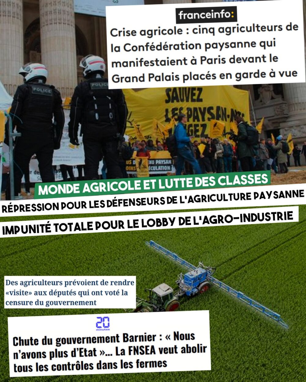 La Confédération Paysanne réprimée, la FNSEA toujours plus menaçante