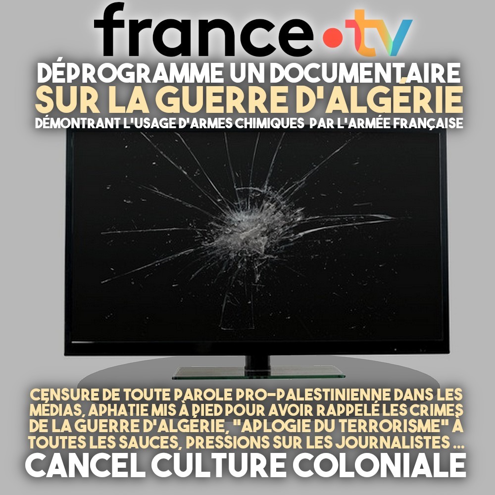 Un écran de télévision cassé : un bon moyen de se débarrasser de la cancel culture coloniale, qui gangrène les médias, même la télé publique.