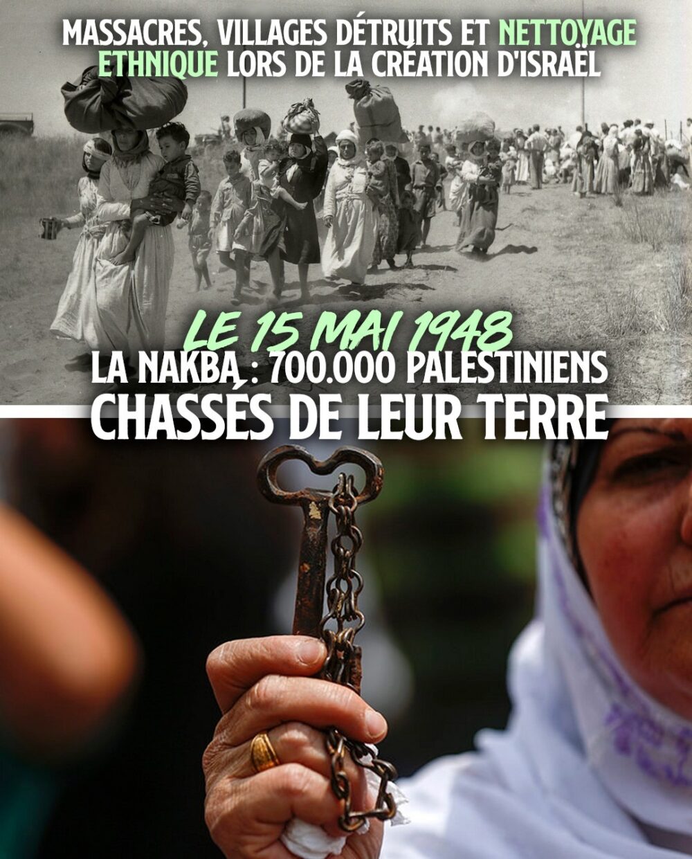 Le 15 mai 1948 : la Nakba, nettoyage ethnique du peuple palestinien lors de la création d’Israël
