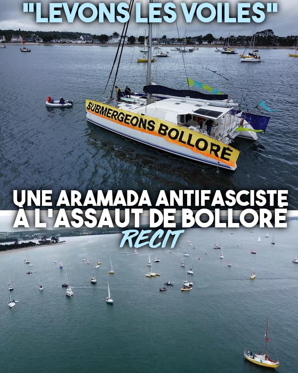Plus de 150 bateaux sont partis à l'assaut de l'île privée de Bolloré, au large du Finistère, pour l'opération "Levons les voiles".