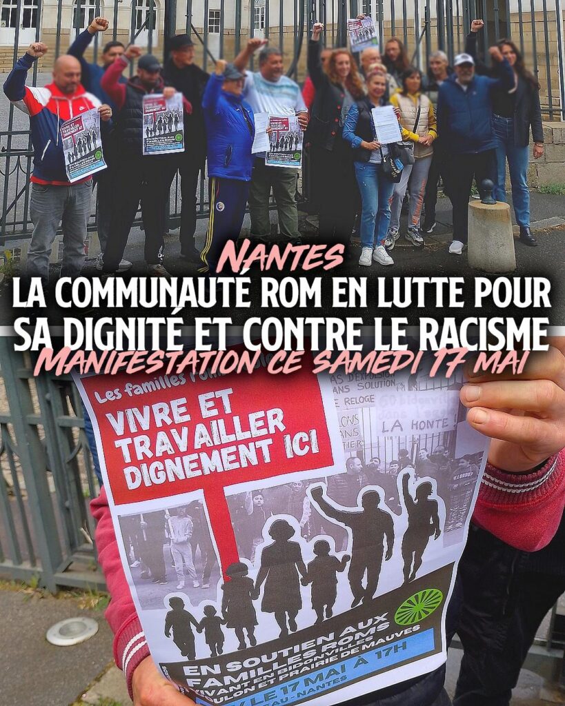 La communauté rom de Nantes se mobilise devant la mairie avant la manifestation du 17 mai.
