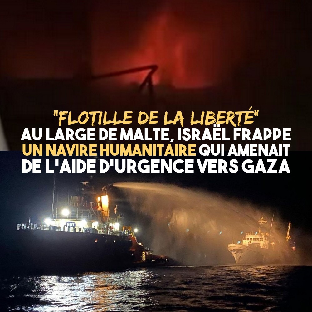 Le bateau de la "Flottille de la liberté" incendié par Israël en haut, secouru par un navire italien en bas.