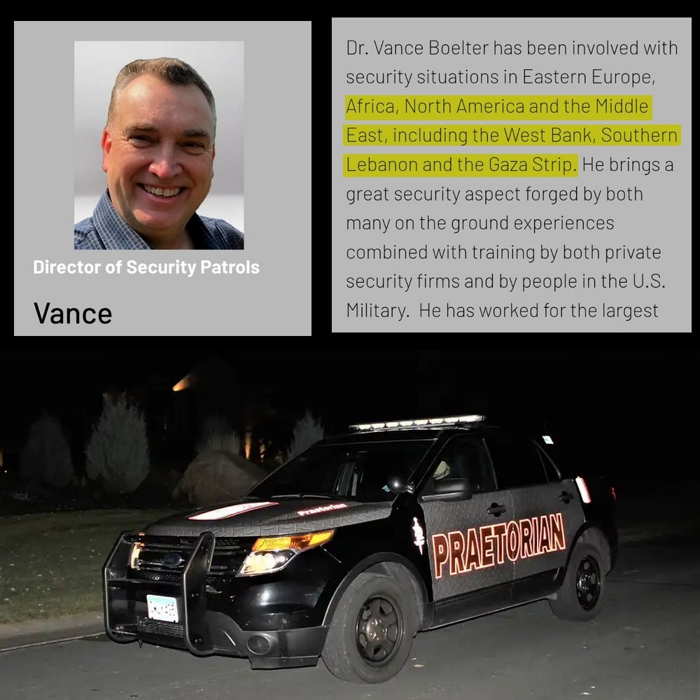 La fiche de Vance Boelter sur le site de son entreprise et sa voiture de la "Garde prétorienne".