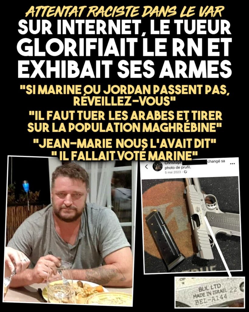 Le terroriste d'extrême droite Christophe B. et son pistolet "Made in Israël.