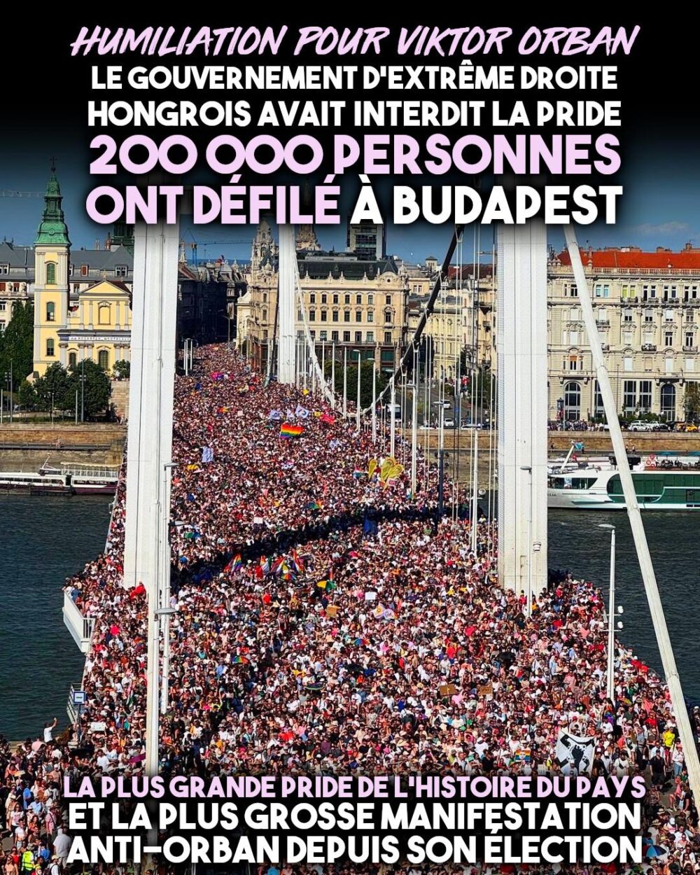 Une foule immense sur un pont en Hongrie pour la Pride 2025