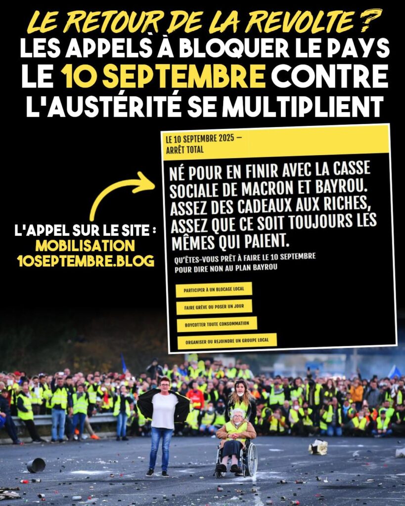 Une foule de Gilets Jaunes bloquent un péage d'autoroute avec, au premier rang, trois femmes dont une très âgée en fauteuil : est-ce que ce genre de situation pourrait se reproduire le 10 septembre ?