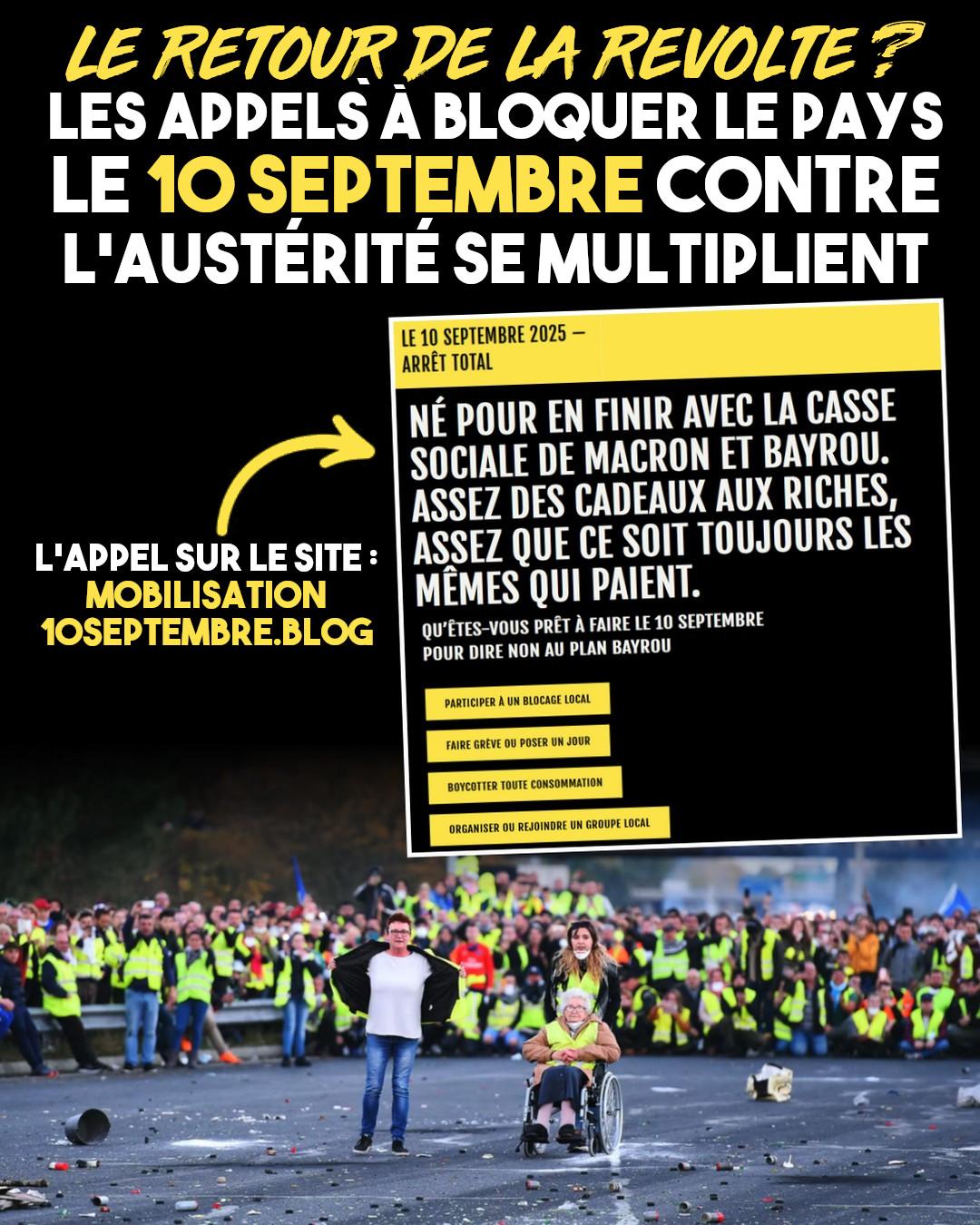 Une foule de Gilets Jaunes bloquent un péage d'autoroute avec, au premier rang, trois femmes dont une très âgée en fauteuil : est-ce que ce genre de situation pourrait se reproduire le 10 septembre ?