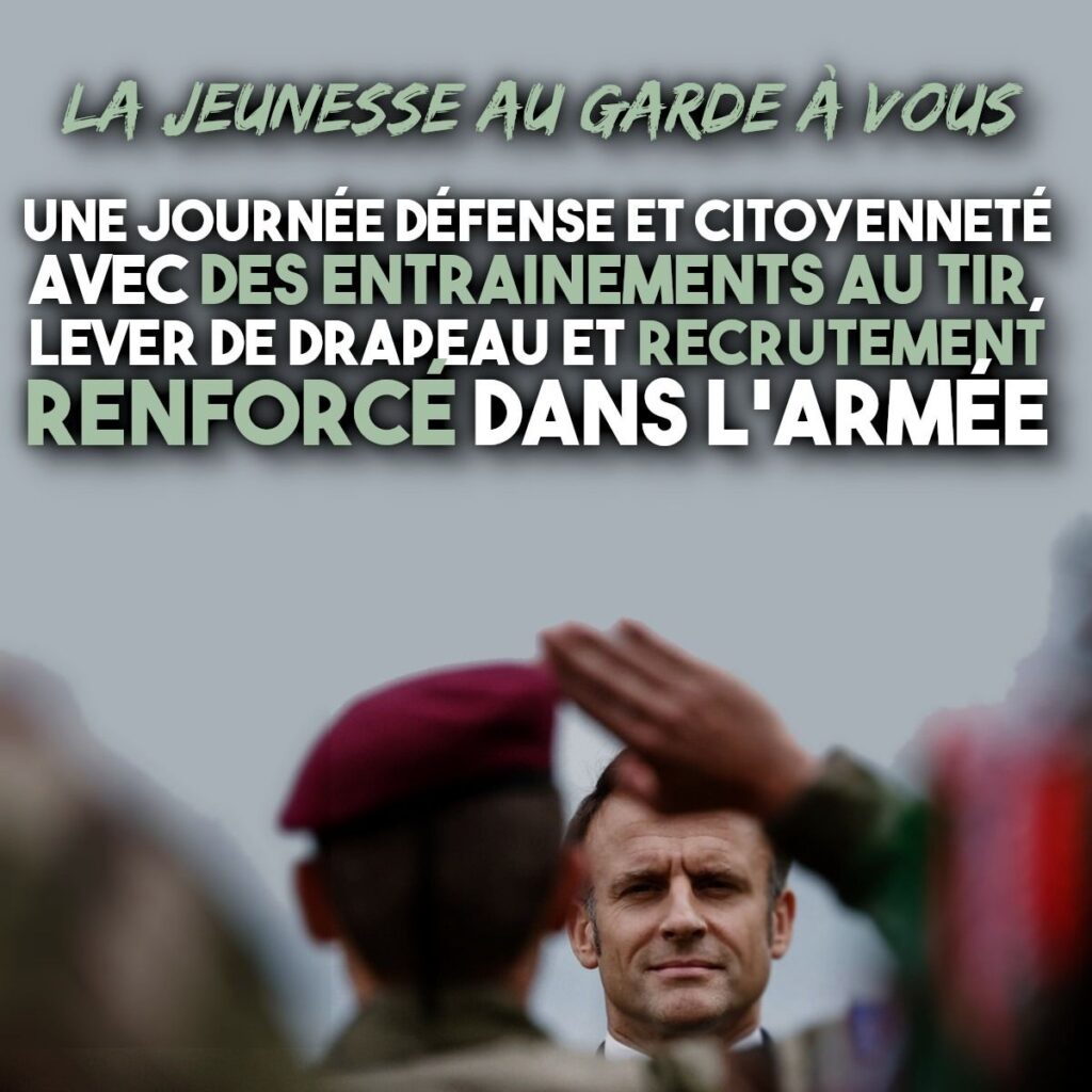 Un béret rouge, de dos, salue Emmanuel Macron, chef des armées