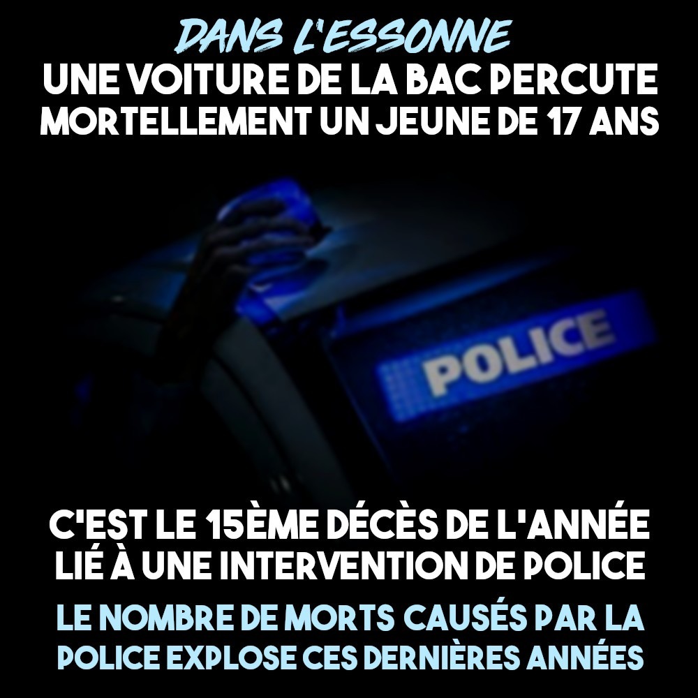 Un sigle police et un gyrophare dans la nuit : la police tue aussi avec ses véhicules.