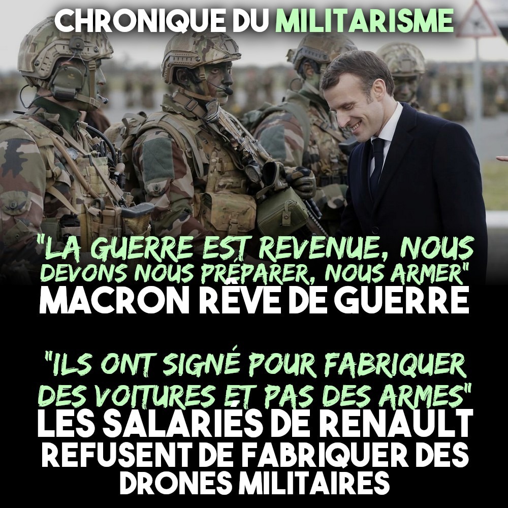 Macron inspecte tout sourire des militaires en tenue de commando : il rêvent de guerre depuis longtemps.