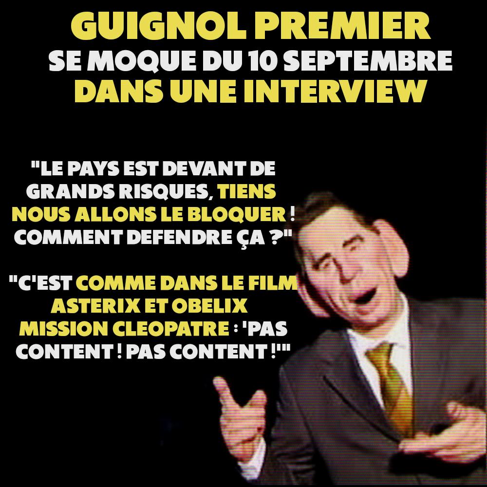 La marionnette de François Bayrou dans Les Guignols de l'Info : air stupide et grandes oreilles.