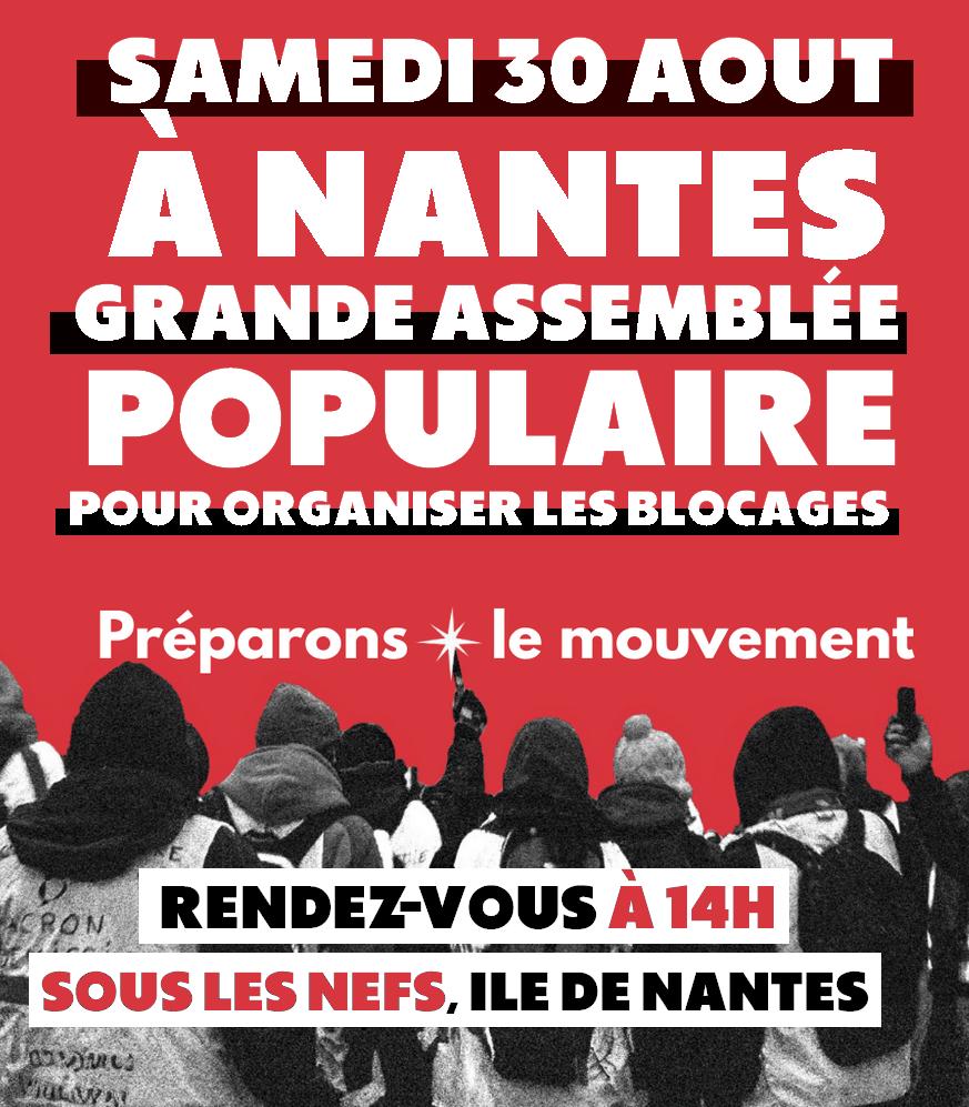 L'affiche appelant à une grande assemblée populaire à Nantes pour préparer le 10 septembre.