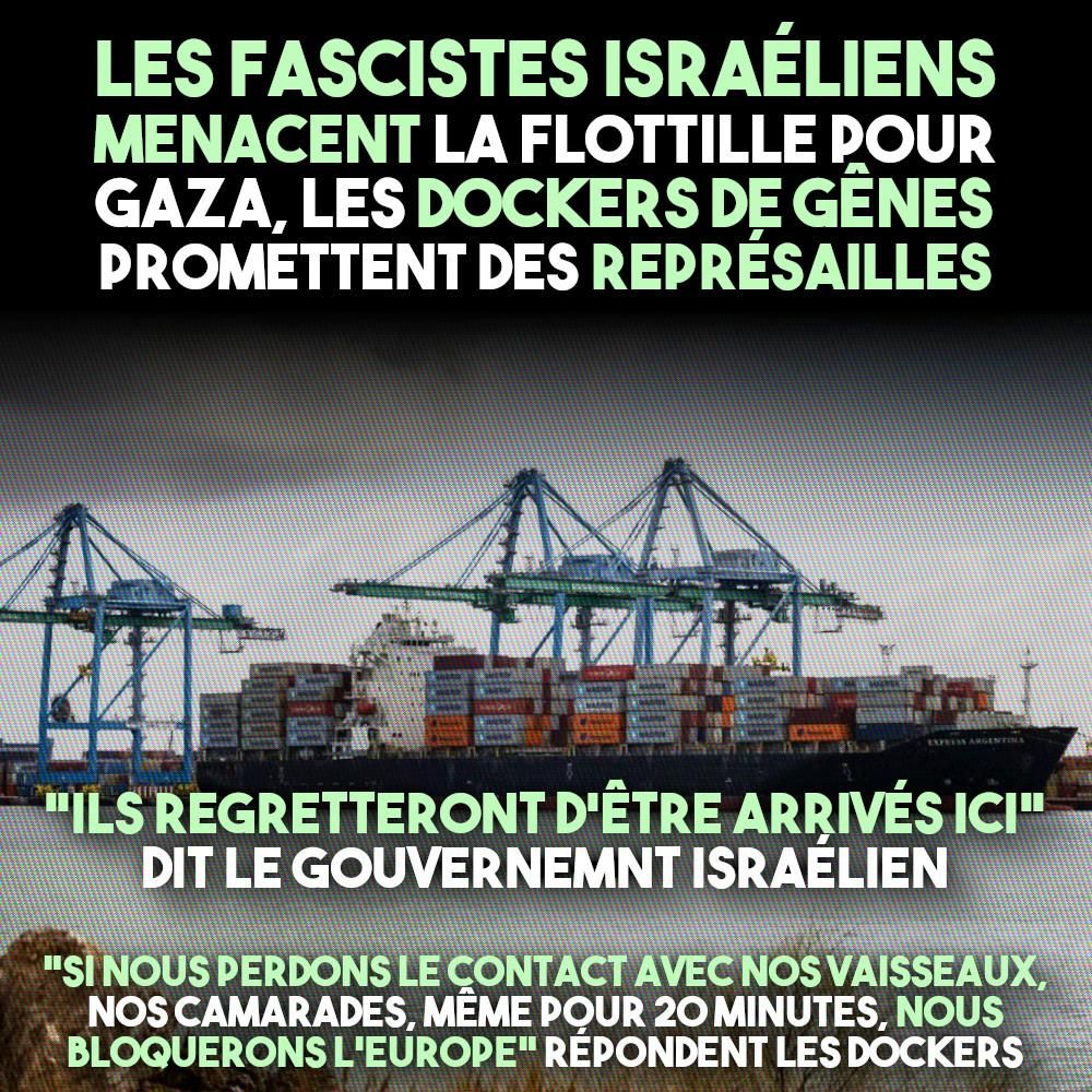 Un porte conteneurs dans le port de Gênes, qui pourraient être bloqué en cas d'attaque de la flottille par Israël.
