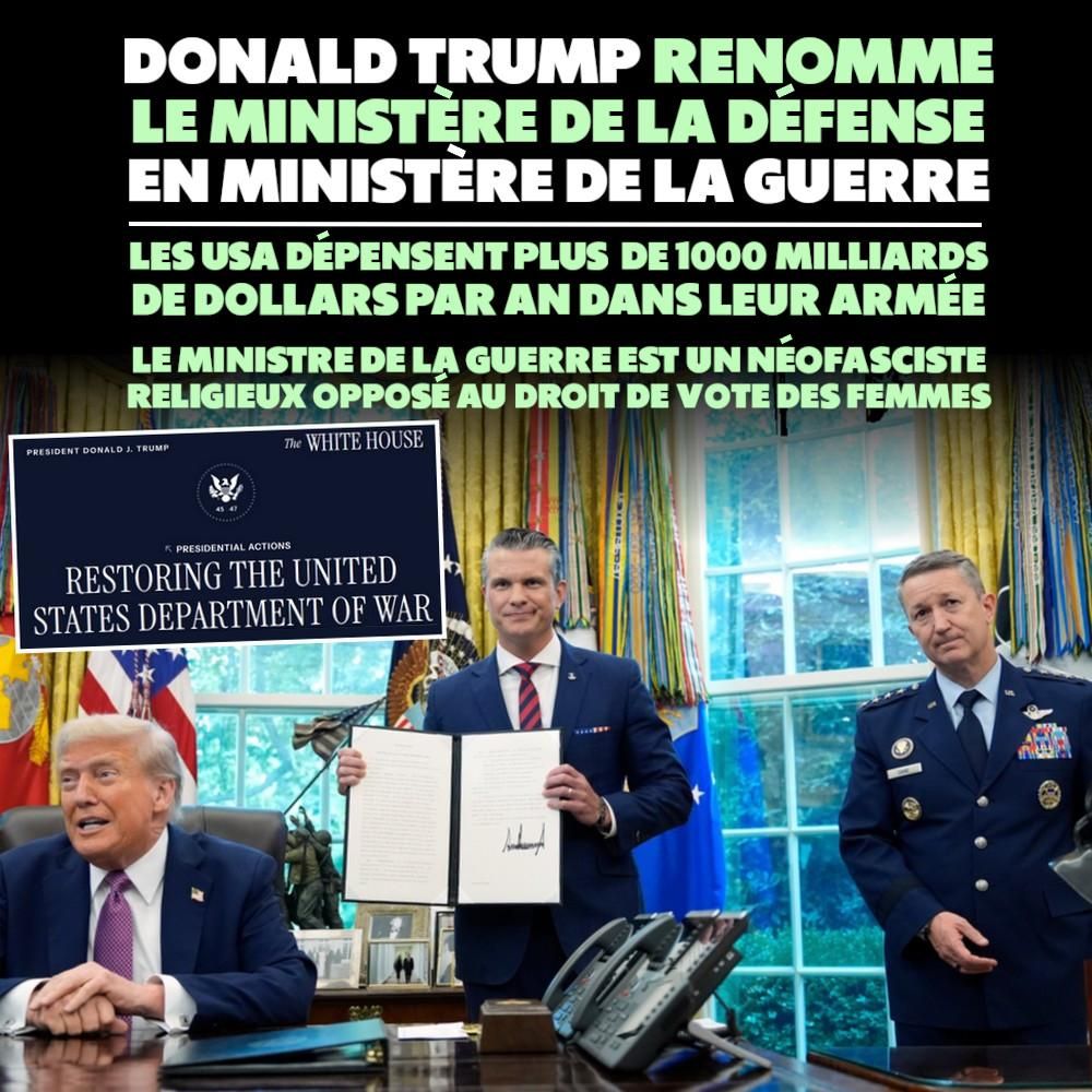 Pete Hegseth est tout content lorsqu'il montre le décret que Trump vient de signer, faisant de lui le Ministre de la Guerre et plus de la Défense.