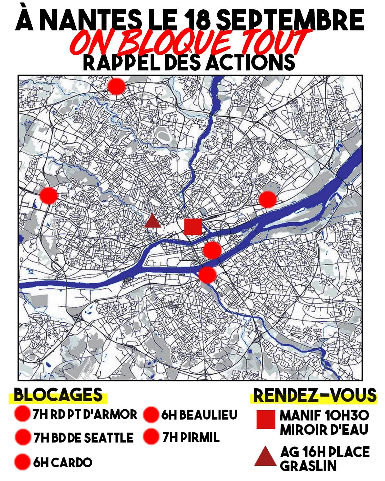 La carte des points de rendez-vous à Nantes le 18 septembre