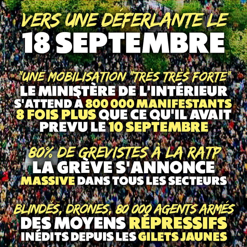 Une foule défile dans la rue : une déferlante qui pourrait bien submerger le gouvernement ce jeudi 18 septembre.