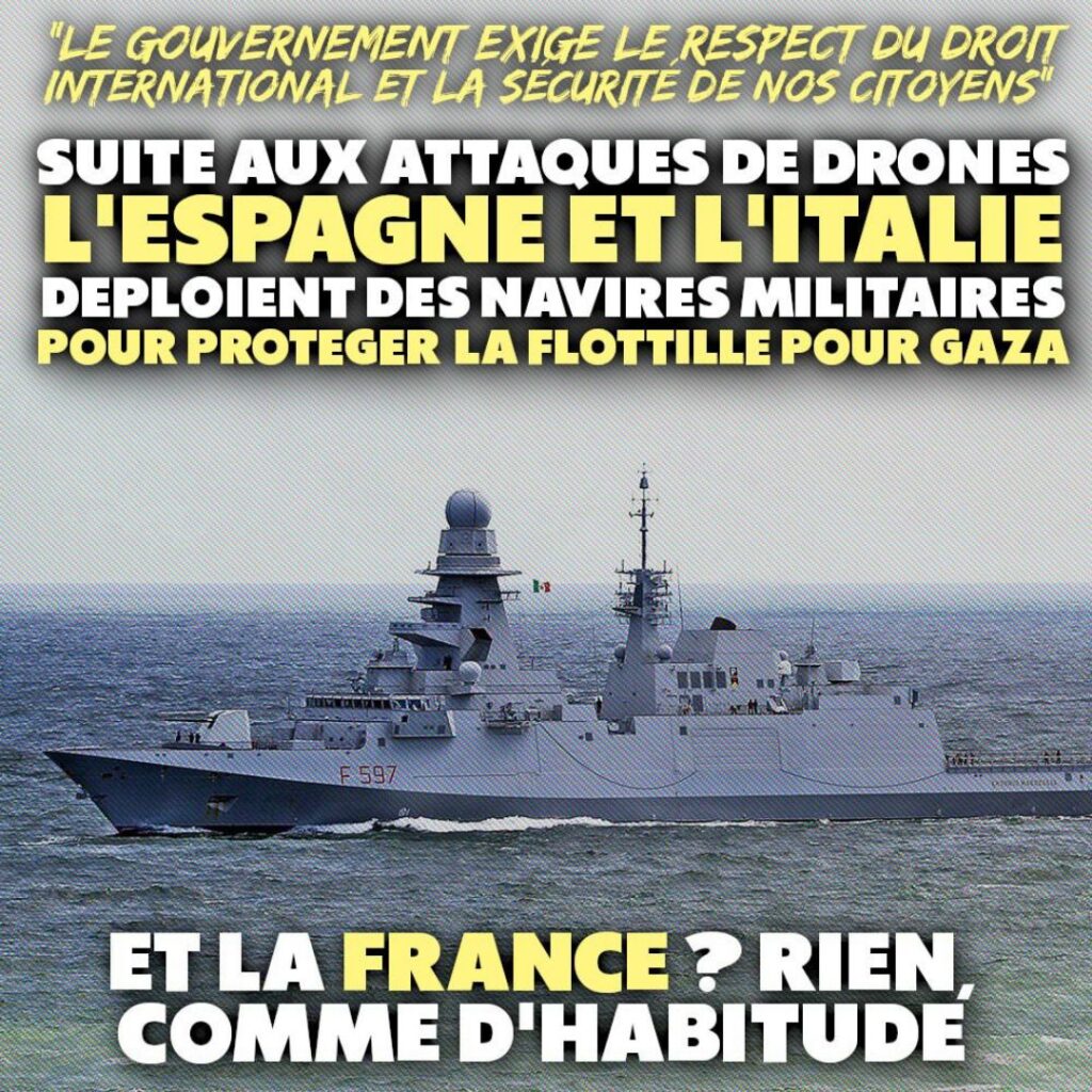 Une frégate italienne pour s'assurer de la sécurité de la Flottille de la liberté dans la mer Méditerranée. 