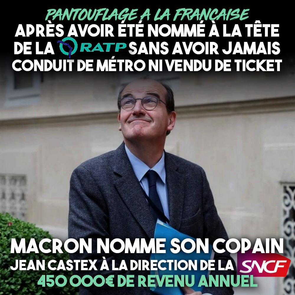 Jean Castex, l'air béat sur le perron de Matignon, vient d'être nommé PDG de la SNCF.