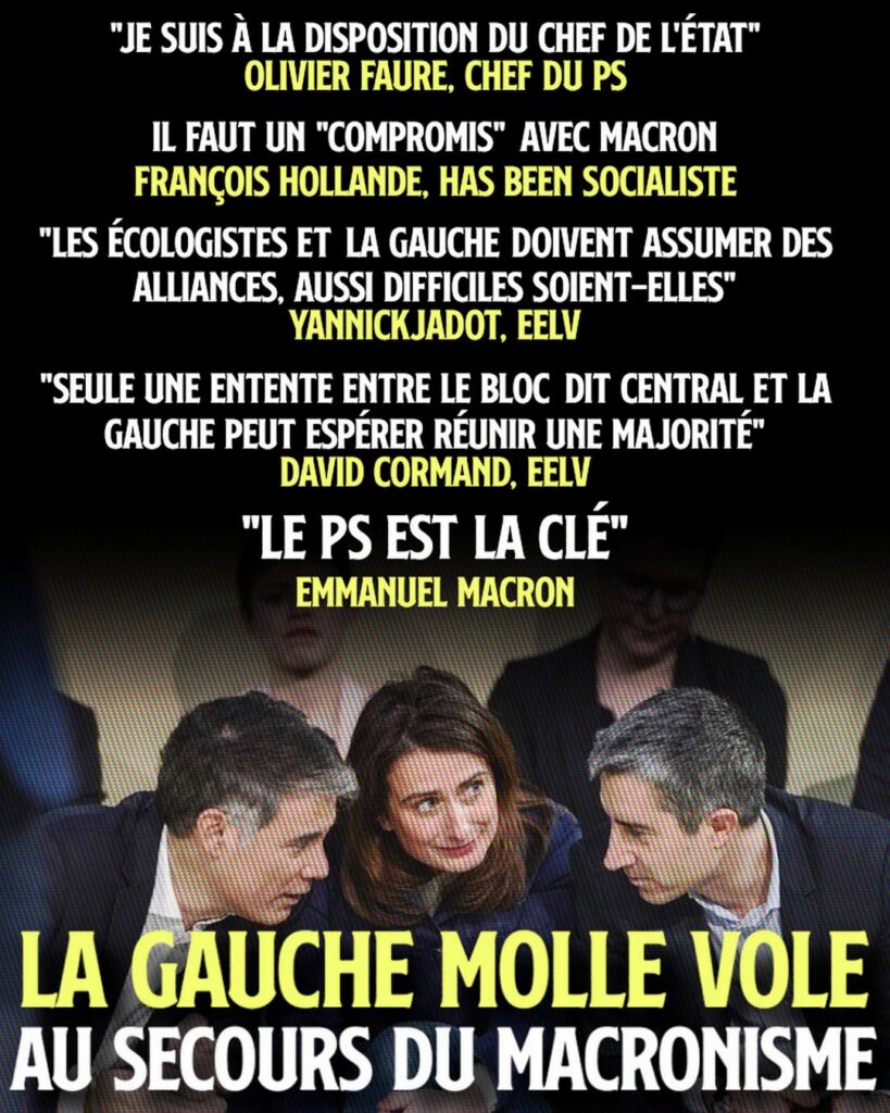 Faure, Tondelier et Ruffin chuchotent et conspirent pour savoir qui sera le prochain paillasson pour le pied gauche de Macron.