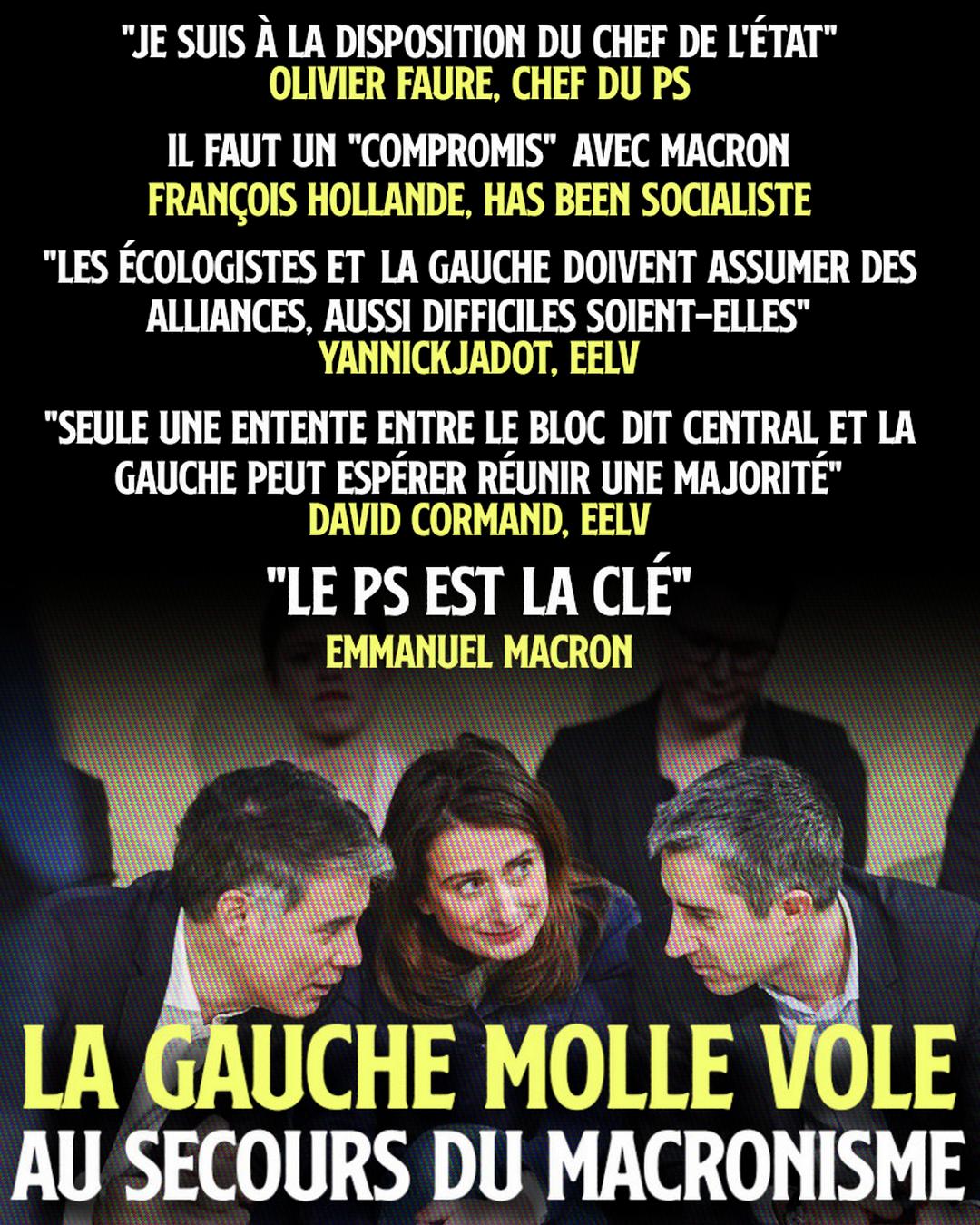 Faure, Tondelier et Ruffin chuchotent et conspirent pour savoir qui sera le prochain paillasson pour le pied gauche de Macron.