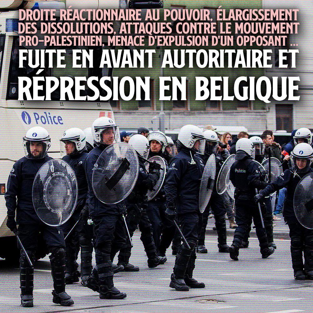 Des policiers en tenue anti-émeute prêts pour la répression et l'autoritarisme en Belgique.