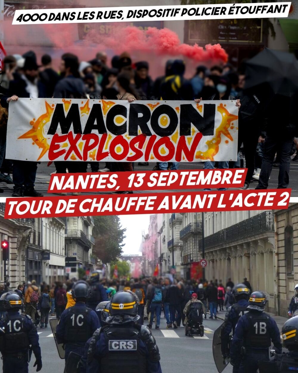 Une banderole "Macron explosion" pour manifester à Nantes avant le deuxième acte de "bloquons tout"