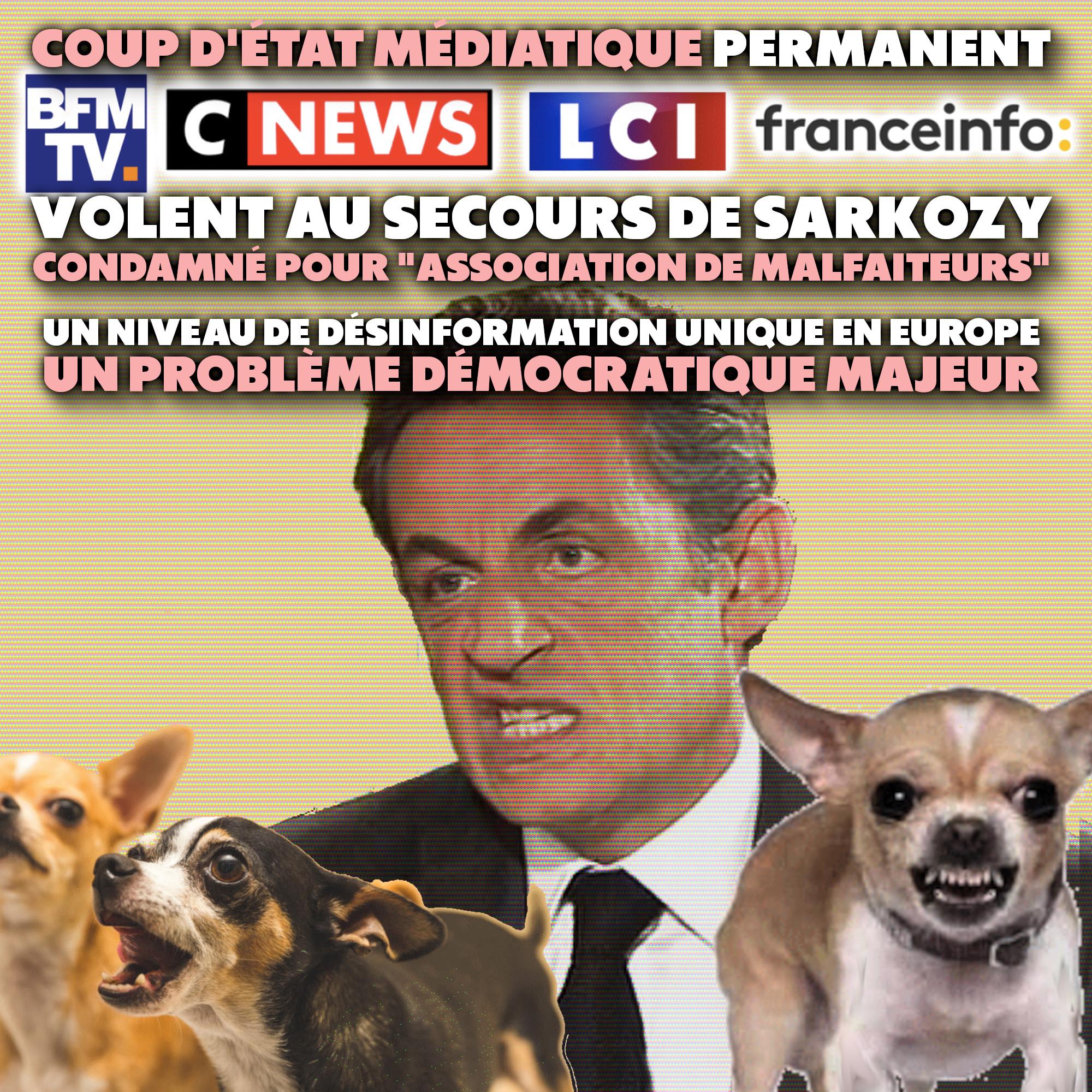 Nicolas Sarkozy grogne accompagné de ses chiens de garde, des petits roquets de plateau télé.