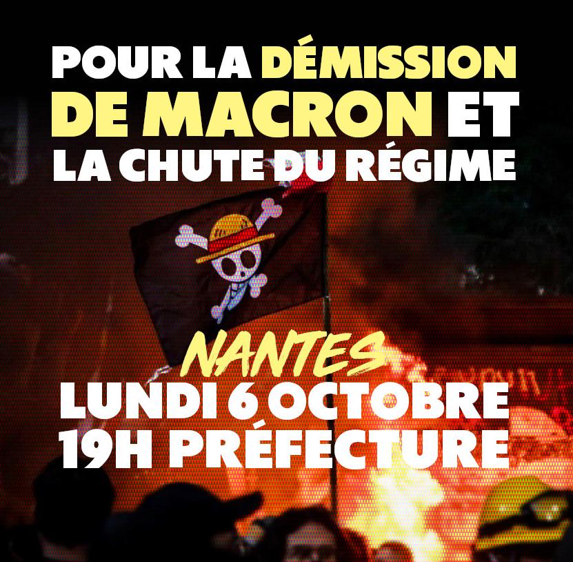 Un drapeau de One Piece pour annoncer le rassemblement à Nantes ce lundi, 19H, Préfecture