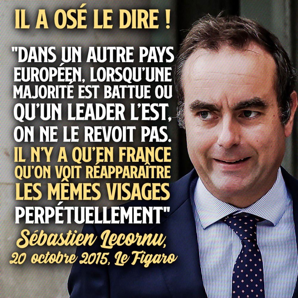 Sébastien Lecornu et sa citation : «Dans un autre pays européen, lorsqu’une majorité est battue ou qu’un leader l’est, on ne le revoit pas. Il n’y a qu’en France qu’on voit réapparaître les mêmes visages perpétuellement».