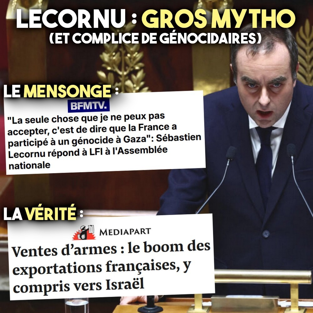 Lecornu pris en flagrant délit de mensonge à l'Assemblée. Un gros mytho sur les armes fournies par la France à Israël.