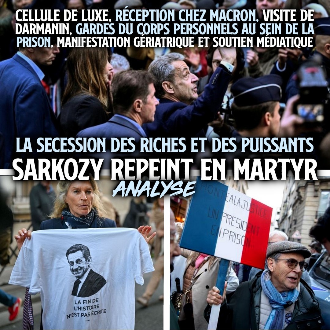 Nicolas Sarkozy acclamé par une foule de supporters pour son départ en prison.