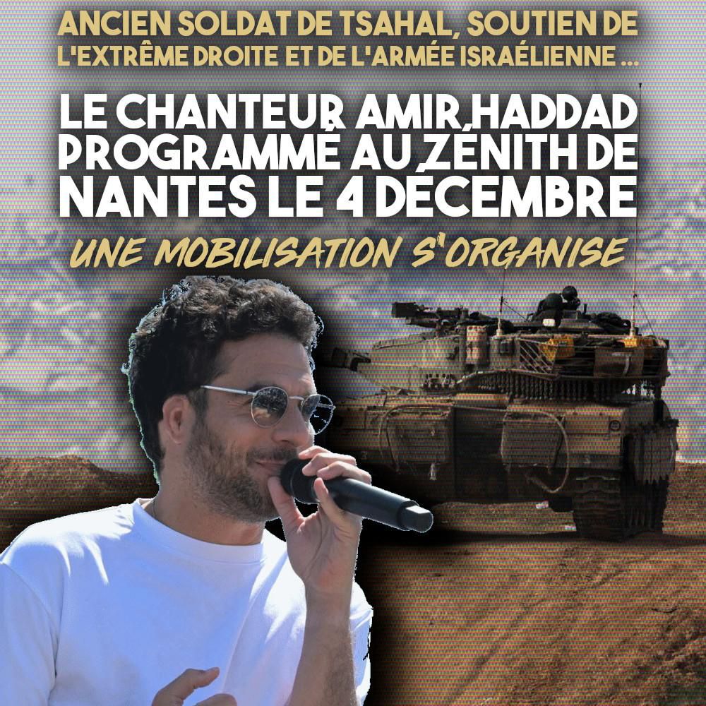 Amir Haddad au micro, devant un char israélien.