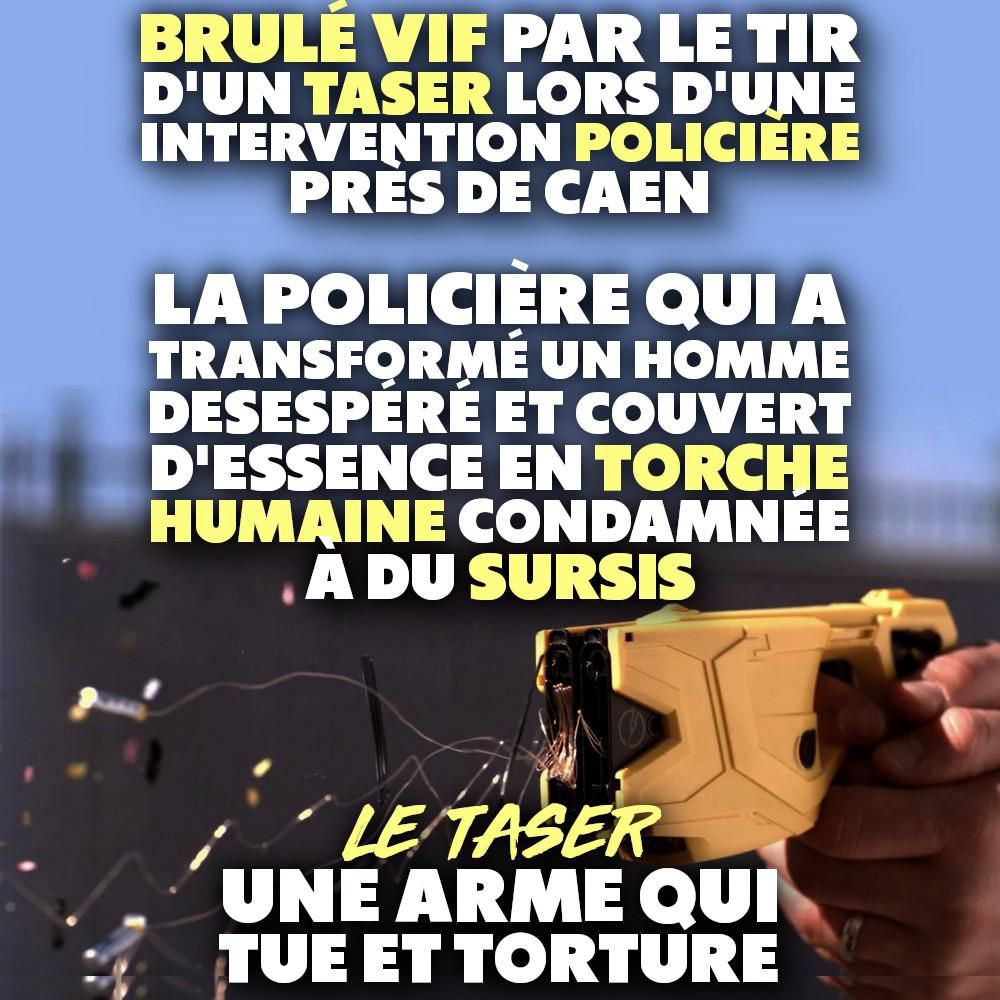 Un pistolet Taser libérant les aiguilles qui iront électrocuter sa victime.