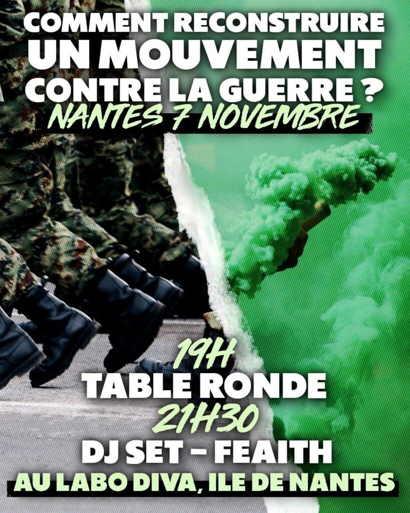 À gauche : le bruit des bottes en treillis.
À droite : un fumigène pour protester et résister à la guerre.