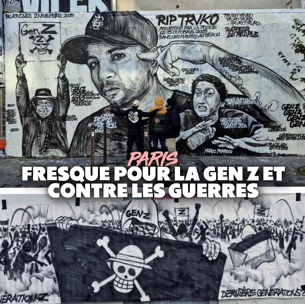 Fresque pour la Gen Z et contre les guerres réalisée à Paris par Black Lines