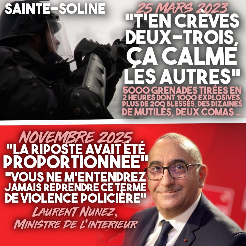 Un gendarme à Sainte-Soline : "T'en crèves deux-trois, ça calme les autres". Laurent Nunez, ministre de l'intérieur : "La riposte avait été proportionnée"