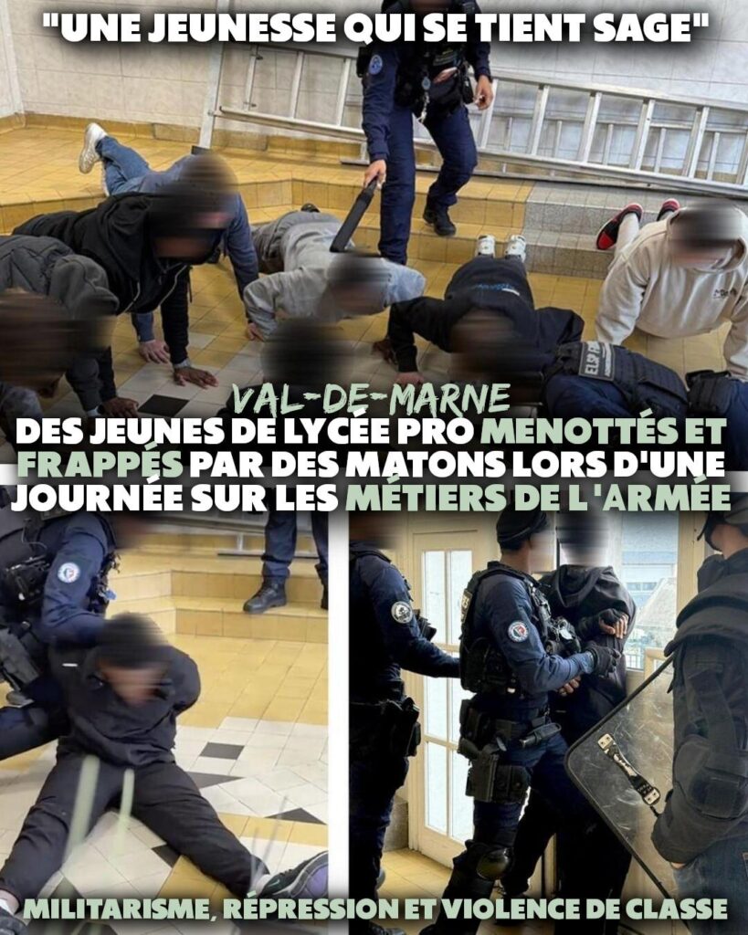 Des images d'élèves matraqués et menottés par des matons dans leur lycée.